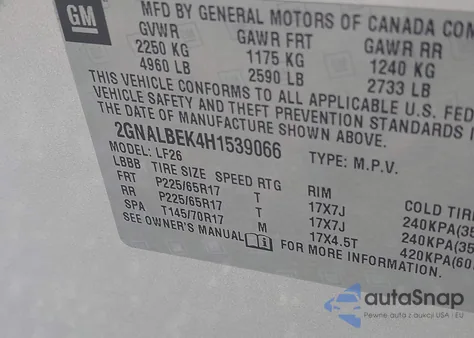 2017 Chevrolet Equinox Ls из США, поврежденный, VIN 2GNALBEK4H1539066